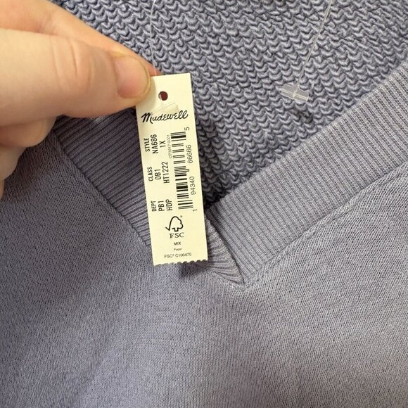 Madewell MWL Airyterry V-Neck Sweatshirt Tee: Varsity-Striped Edition 1XL NWT - Picture 4 of 11
